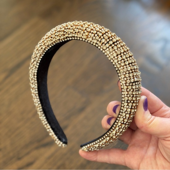Accessories - Embellished Gold Crystal Padded Headband